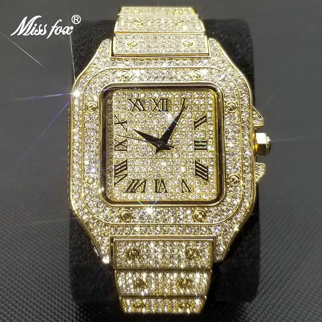 MISSFOX Ice Out Square Watch For Men