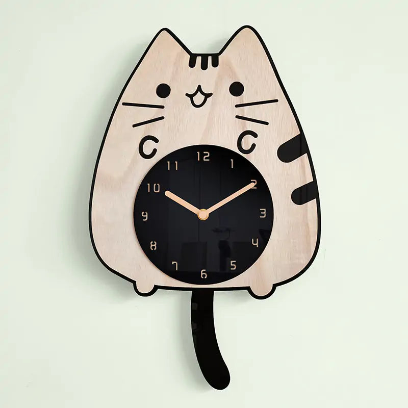 3D Wooden Cartoon Cats Wall Clock