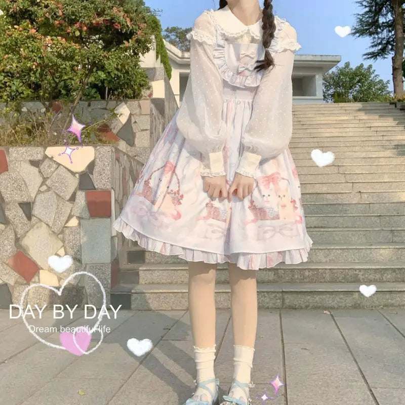 Cute Cats Tea Party Ruffles Dress